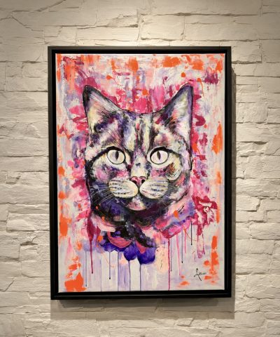Neon Katzenportrait im Rahmen