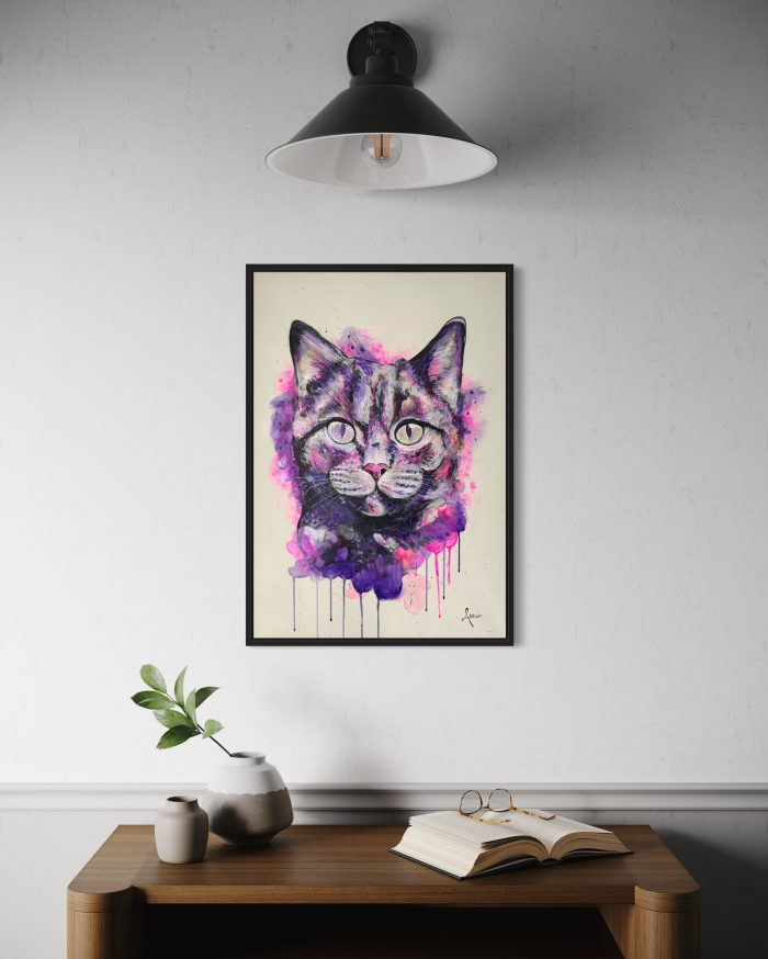 Neon Katzenportrait im Rahmen – Bild 2