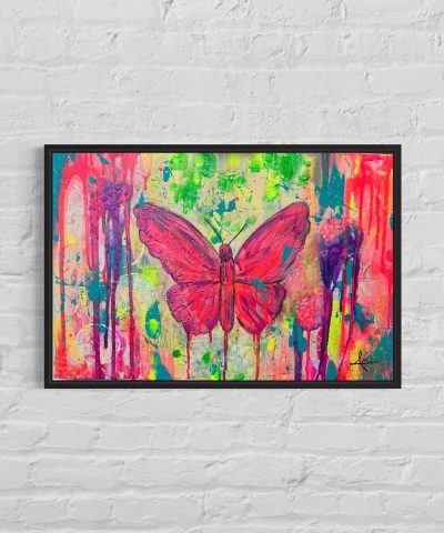 Neon Schmetterling im Rahmen
