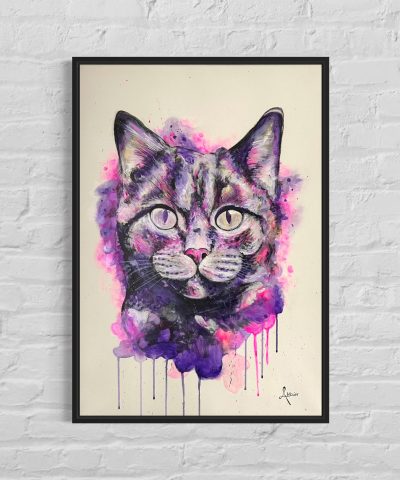 Neon Katzenportrait im Rahmen