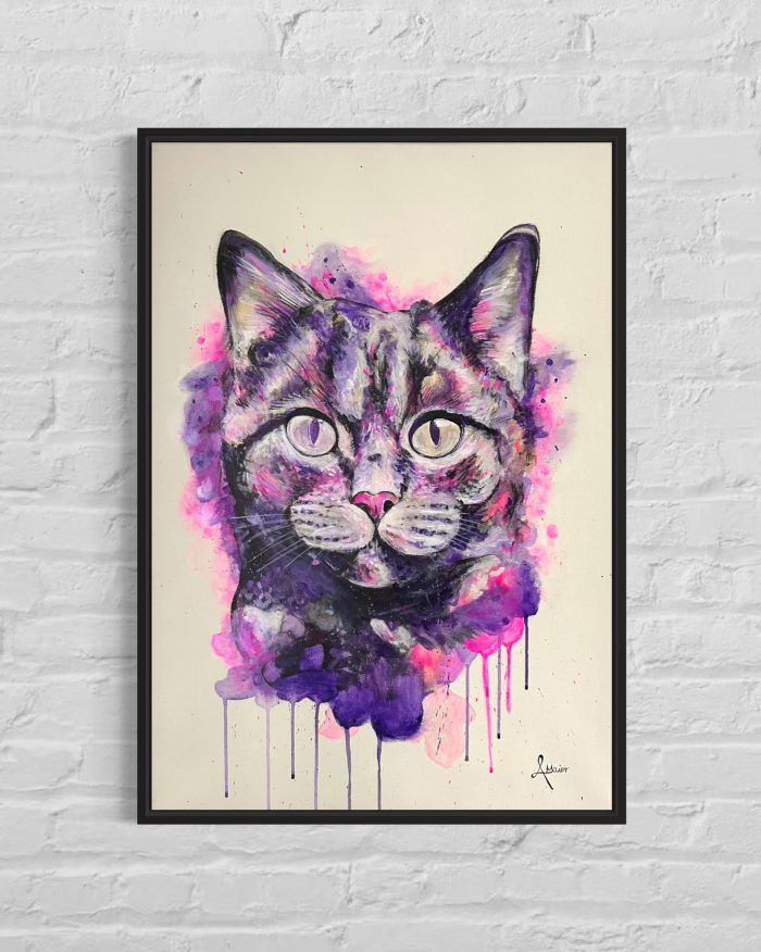 Neon Katzenportrait im Rahmen