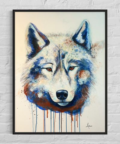 Abstraktes Wolfportrait im Rahmen