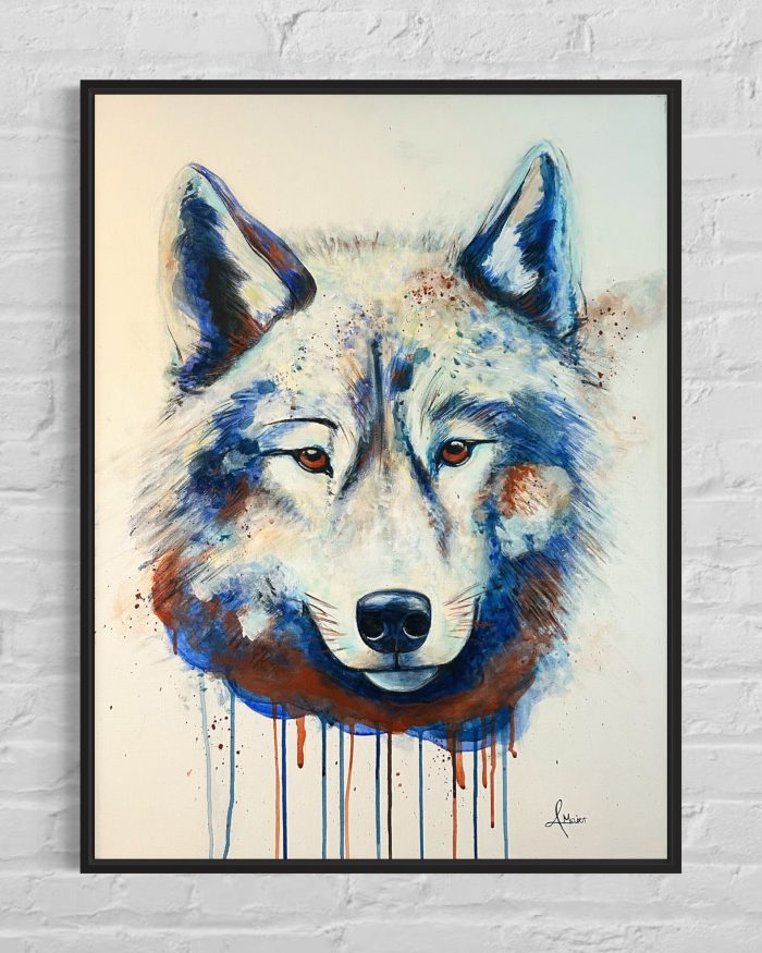 Abstraktes Wolfportrait im Rahmen