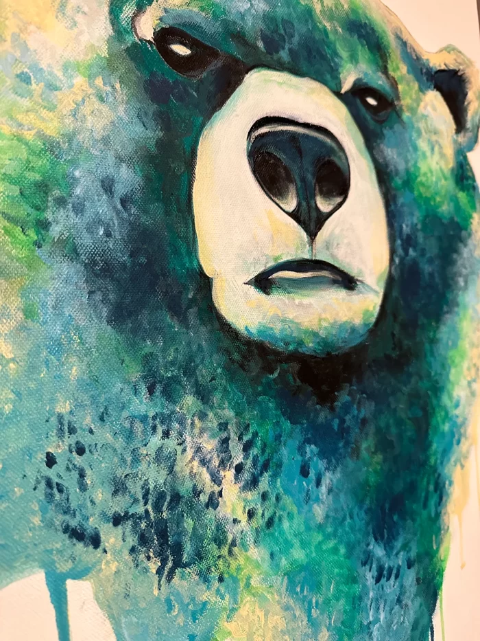 Abstraktes Bärenportrait in Grün mit Rahmen – Bild 6