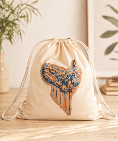 Oeko-TEX® geprüfter Beiger Baumwoll Turnbeutel - Eule