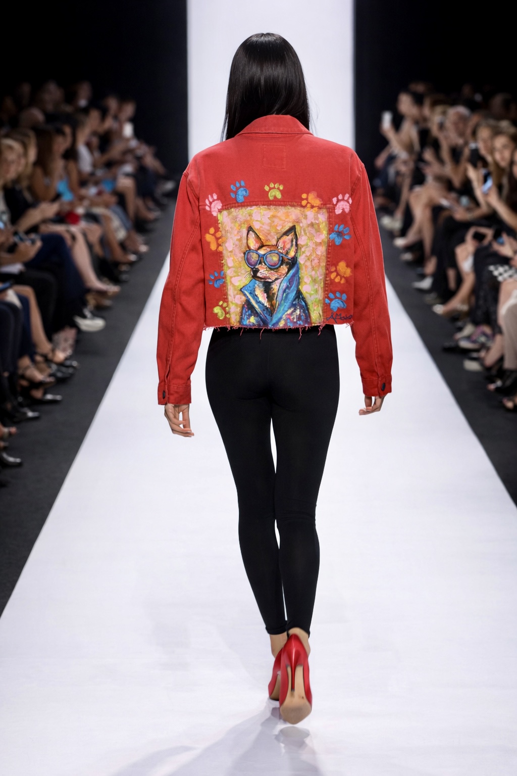 Rote Kurz-Jeansjacke mit Partyhund – Bild 2