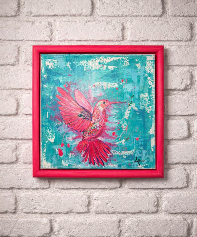 Colibri in türkisener Landschaft