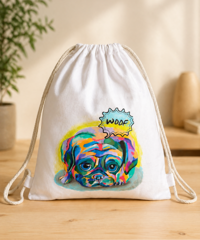 Oeko-TEX® geprüfter Weißer Baumwoll Turnbeutel - Hund