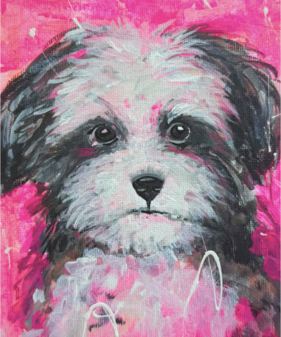Postkarte: kleiner Hund in Pink