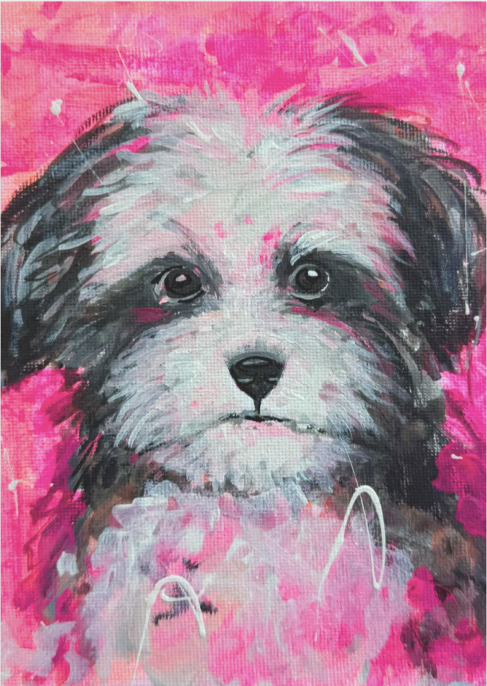 Postkarte: kleiner Hund in Pink