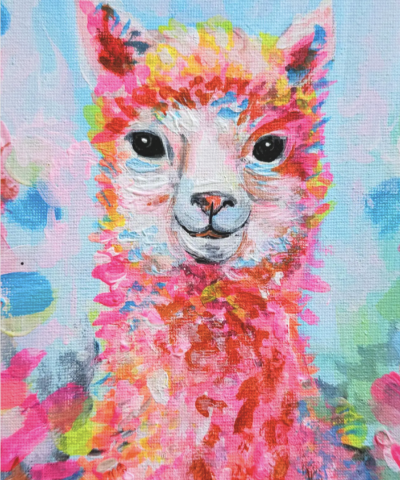 Postkarte: kleines buntes Alpakamädchen