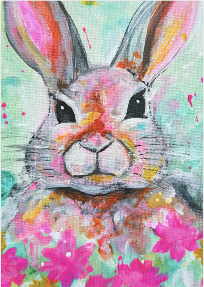 Postkarte: Bunter Hase