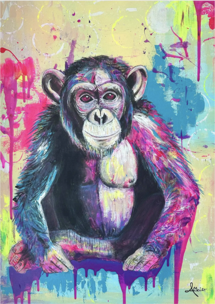 Postkarte: Bunter Affe
