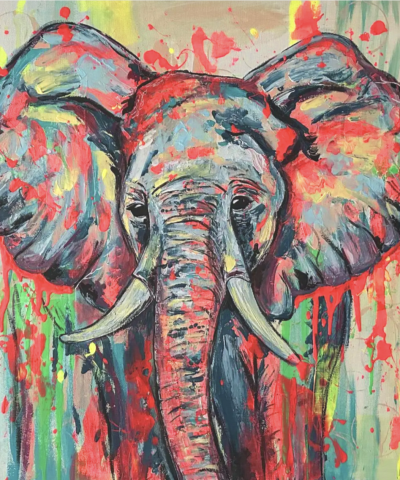 Postkarte: Bunter Elefant