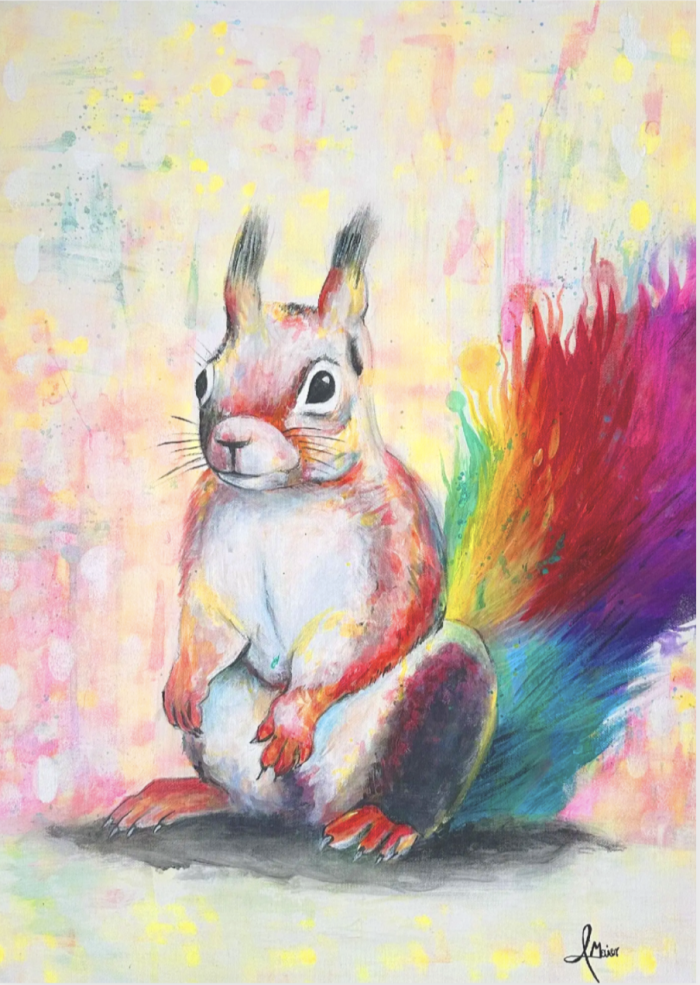 Postkarte: Buntes Eichhörnchen