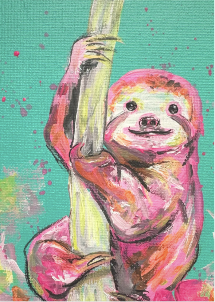 Postkarte: Pinker Fauli mit Türkis