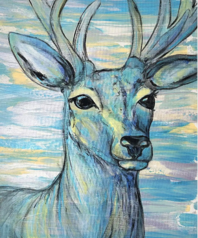 Postkarte: Blauer Hirsch