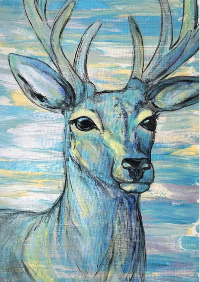 Postkarte: Blauer Hirsch