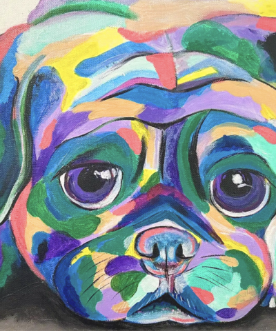 Postkarte: Bunter Mops
