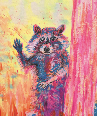 Postkarte: Winkender Waschbär