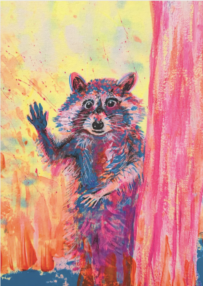 Postkarte: Winkender Waschbär
