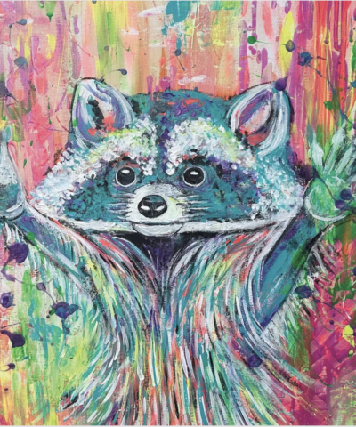 Postkarte: Bunter Waschbär