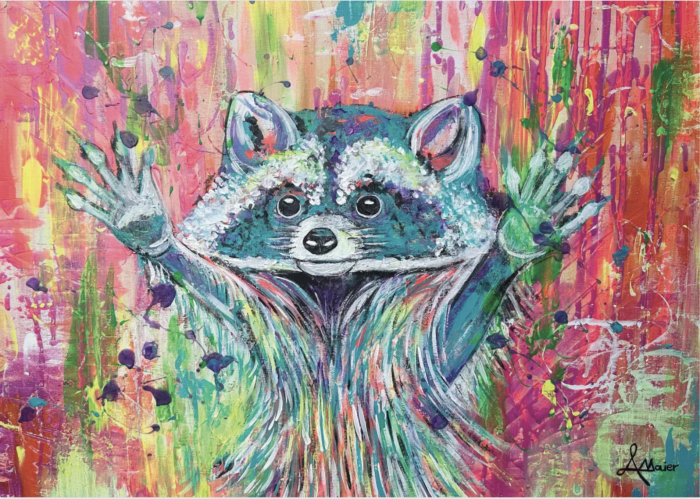 Postkarte: Bunter Waschbär