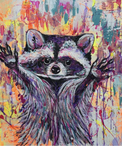 Postkarte: Lila Waschbär