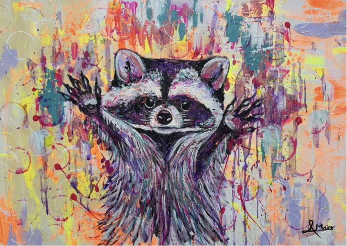 Postkarte: Lila Waschbär