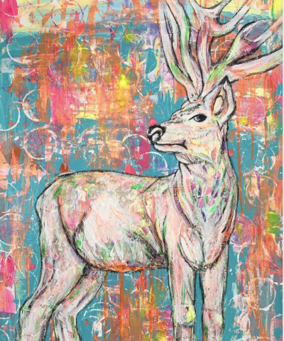Postkarte: Hirsch im bunten Wald