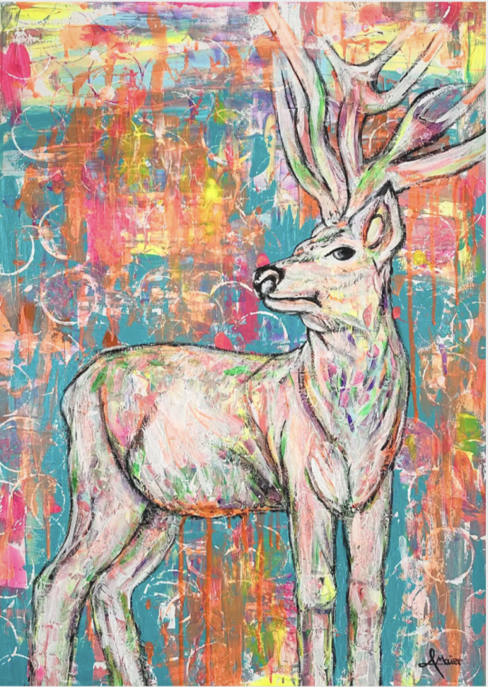 Postkarte: Hirsch im bunten Wald