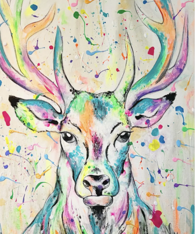 Postkarte: Neon Hirschportrait