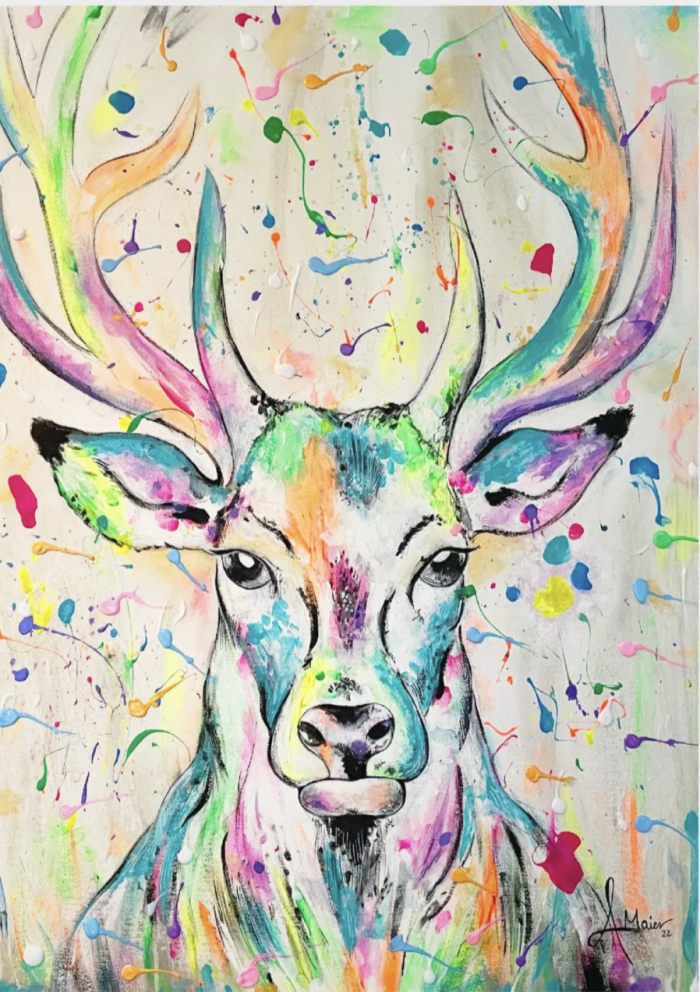 Postkarte: Neon Hirschportrait