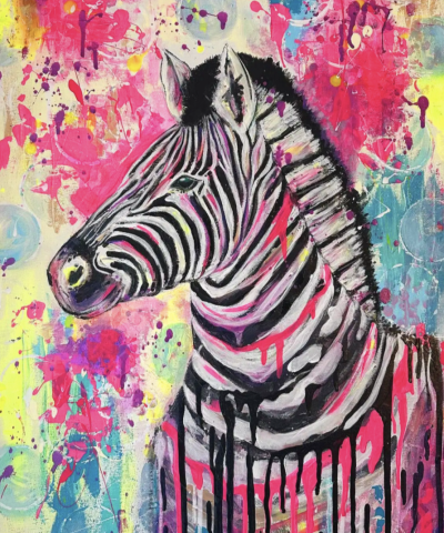 Postkarte: Buntes Zebra