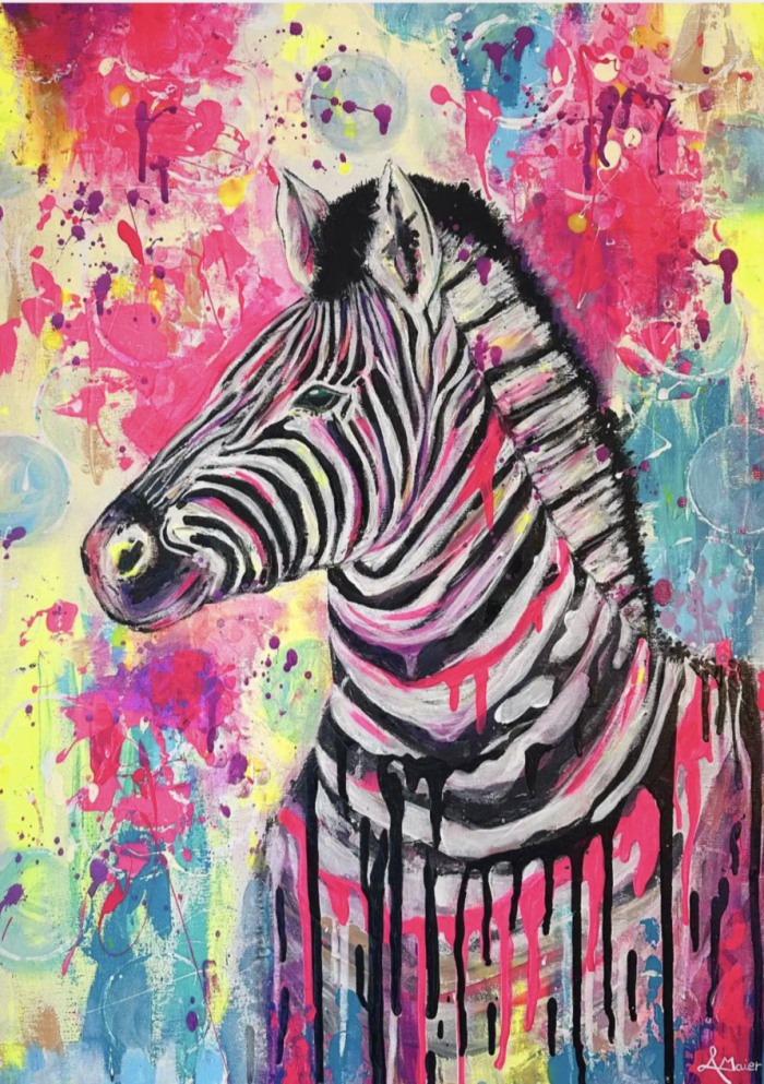 Postkarte: Buntes Zebra
