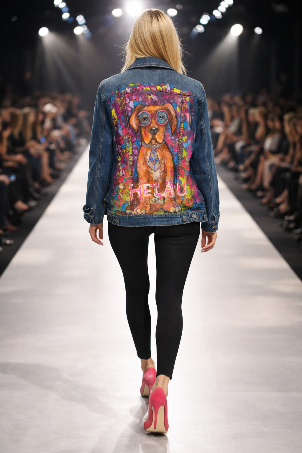 Denim Jeansjacke mit Hund in Farbe – Bild 2