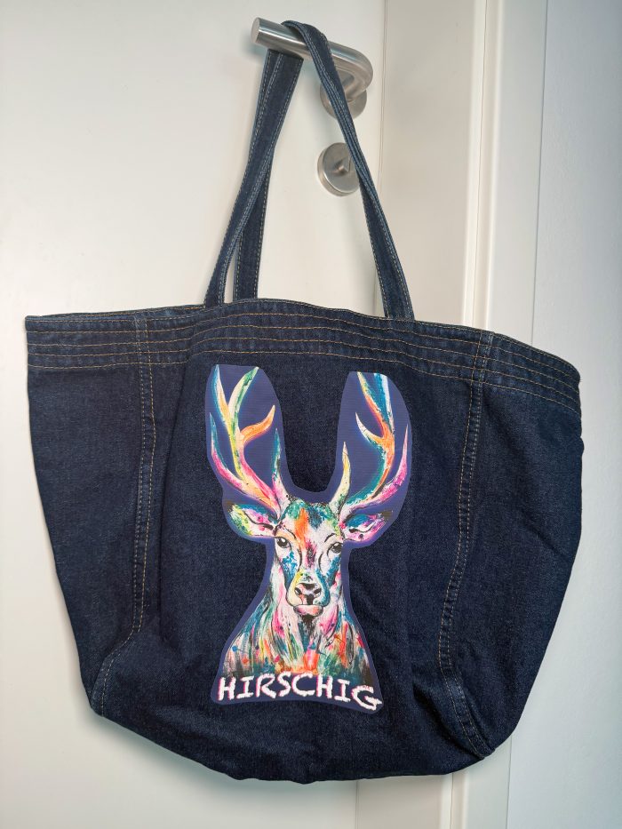 Großer Damen Shopper in Dunkel Denim - Hirsch