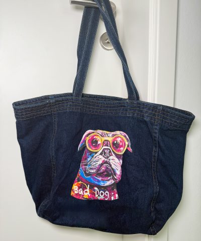 Großer Damen Shopper in Dunkel Denim - Hund