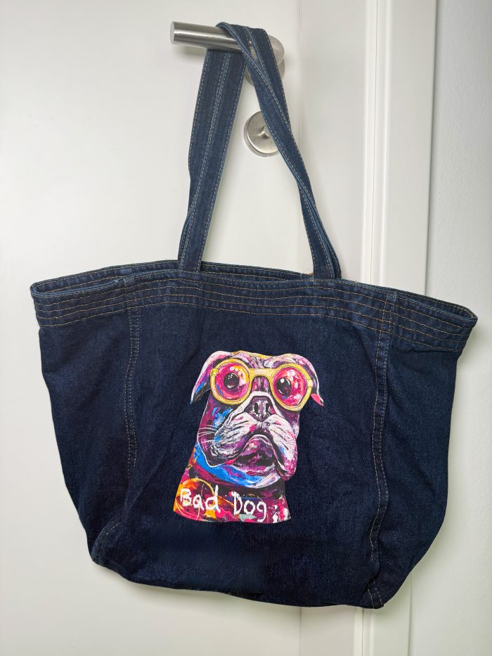 Großer Damen Shopper in Dunkel Denim - Hund