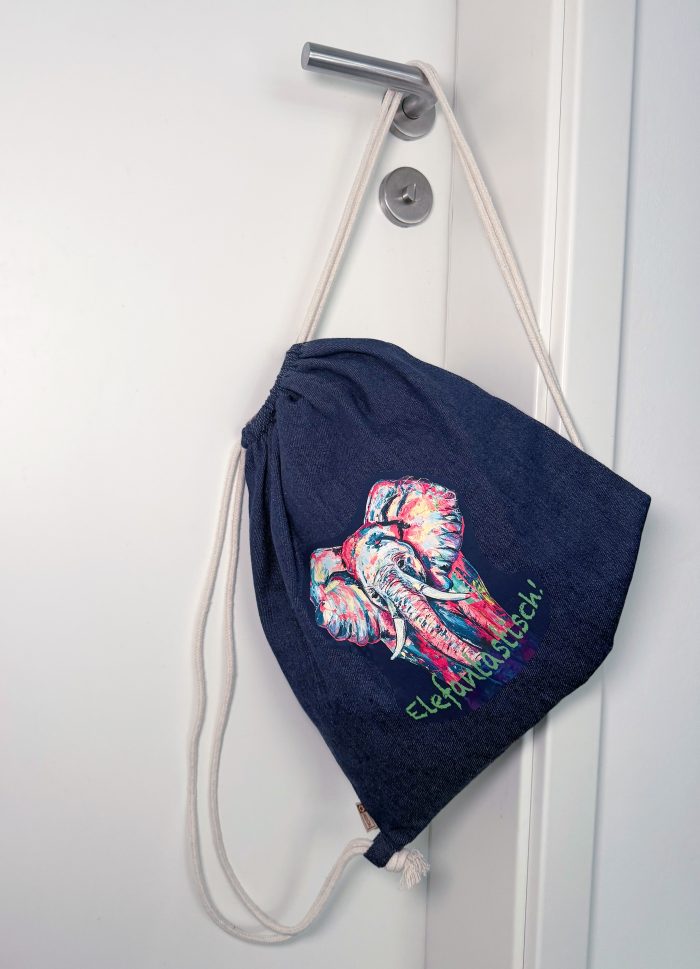 Denim Turnbeutel aus recycelter Baumwolle- Elefant