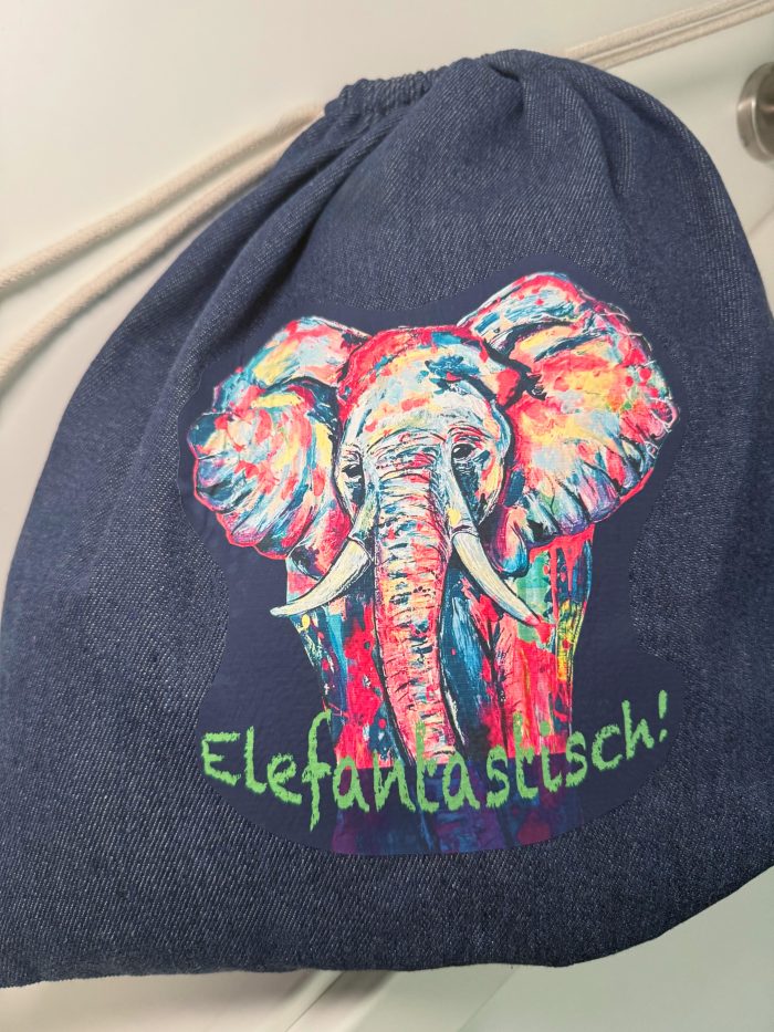 Denim Turnbeutel aus recycelter Baumwolle- Elefant – Bild 2