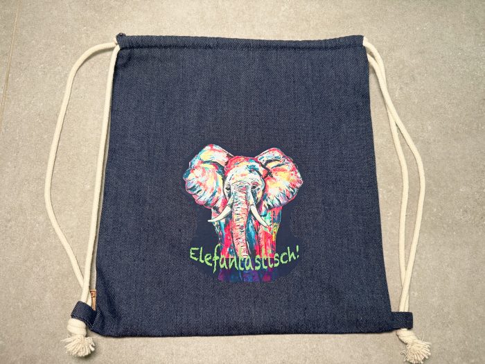 Denim Turnbeutel aus recycelter Baumwolle- Elefant – Bild 3