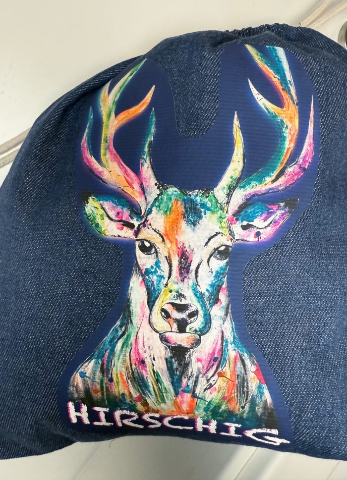 Denim Turnbeutel aus recycelter Baumwolle- Hirsch – Bild 2