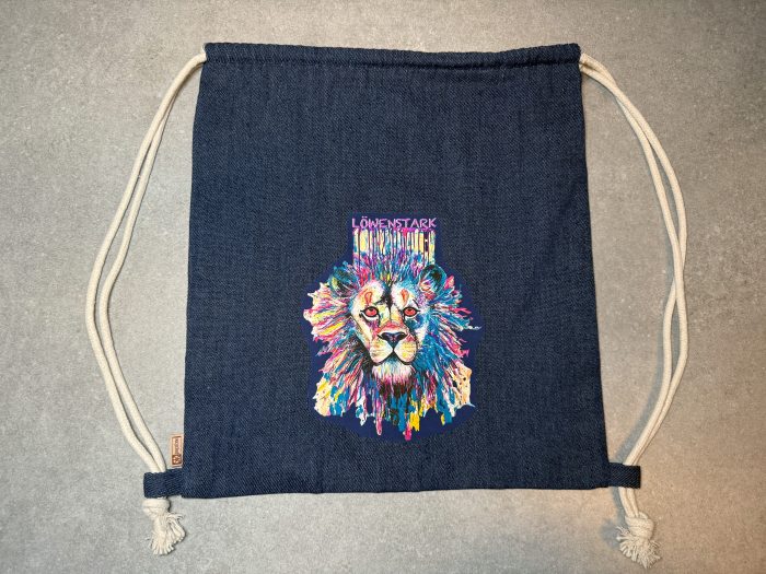 Denim Turnbeutel aus recycelter Baumwolle- Löwe – Bild 3
