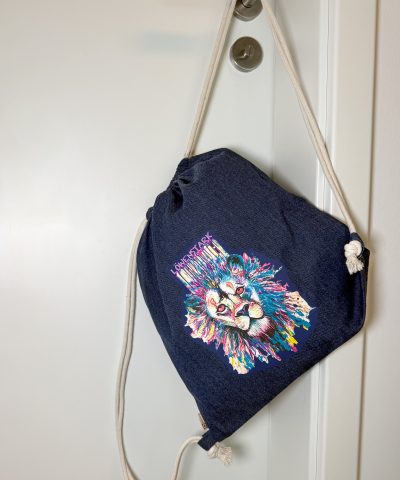 Denim Turnbeutel aus recycelter Baumwolle- Löwe