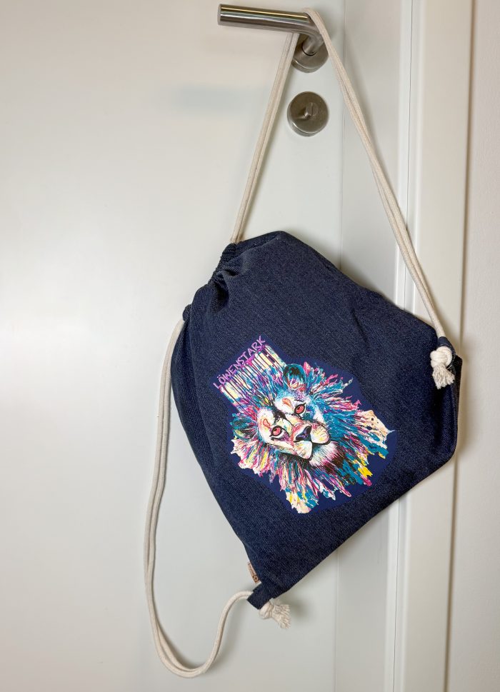 Denim Turnbeutel aus recycelter Baumwolle- Löwe