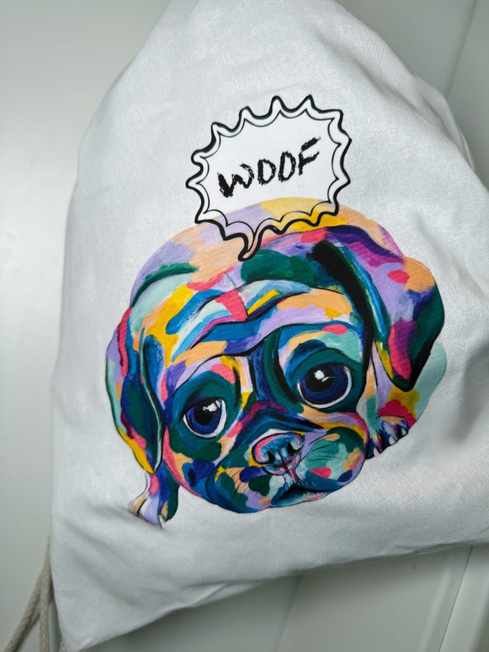 Oeko-TEX® geprüfter Weißer Baumwoll Turnbeutel - Hund – Bild 2