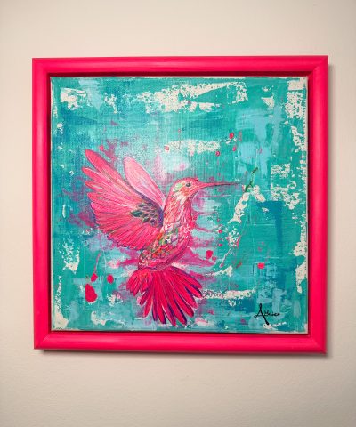 Colibri in türkisener Landschaft