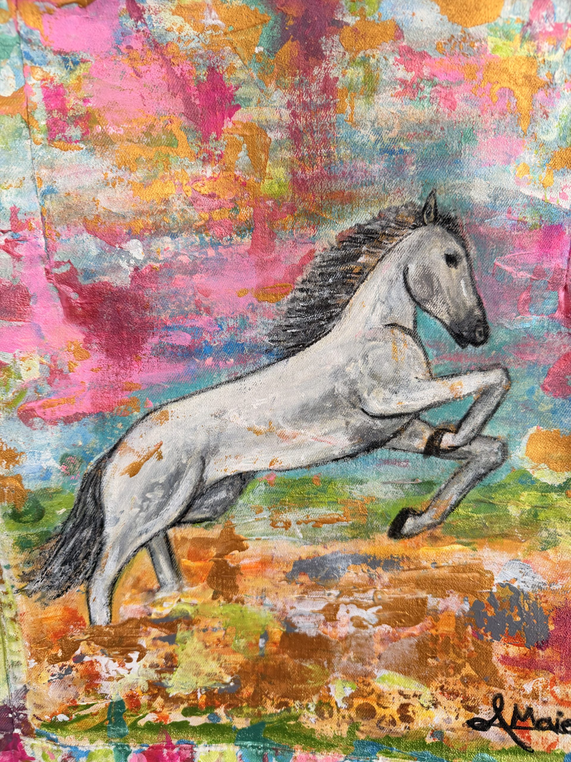 Weiße Jeansjacke mit Weißen Pferd – Bild 3