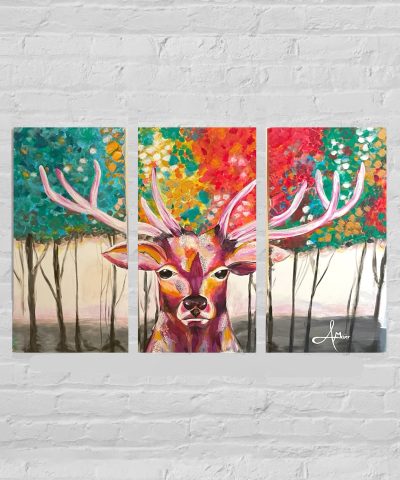 Set- 3 Acryl Kunstwerke in 50x100cm - Hirsch
